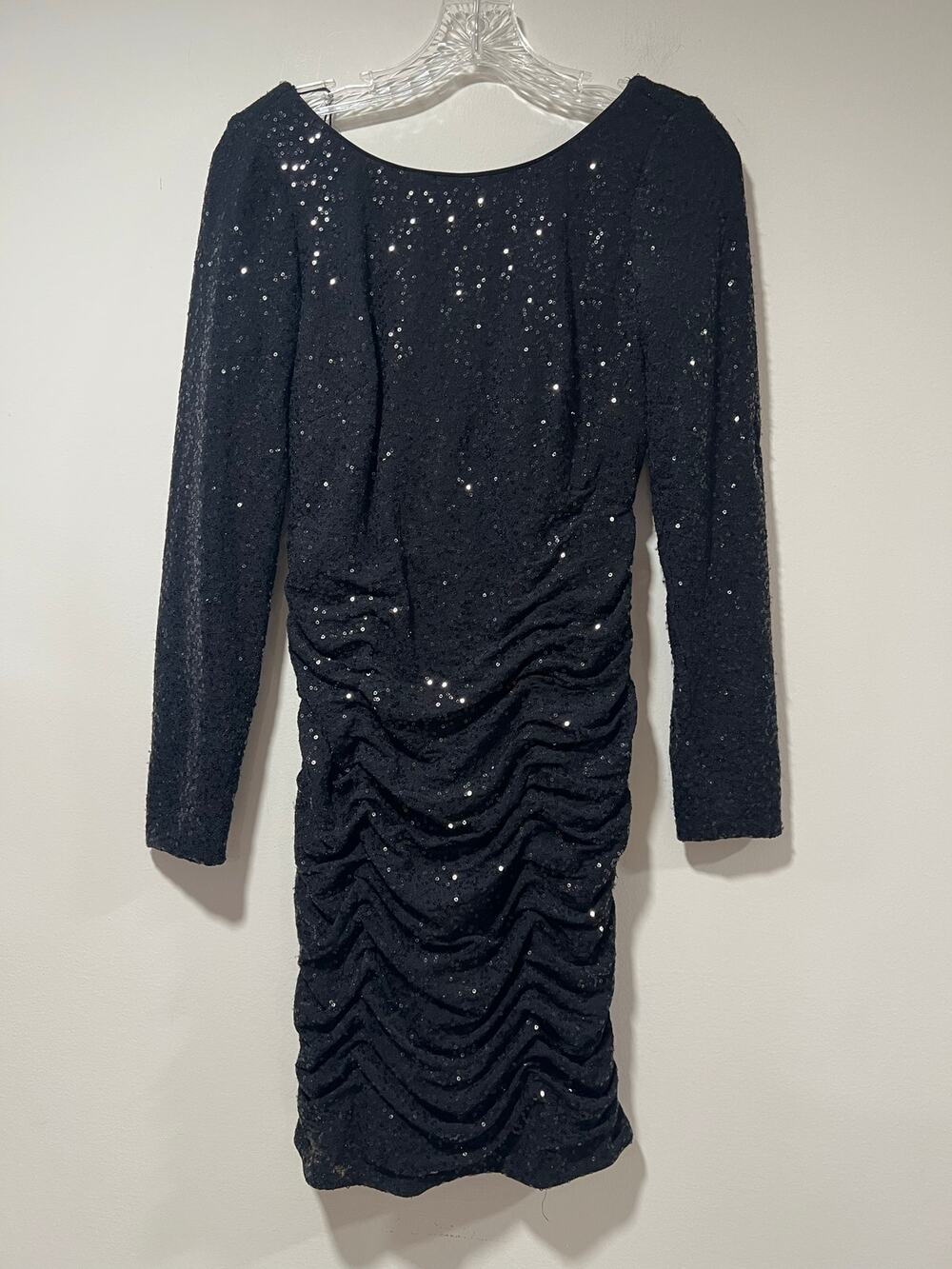 Aidan Mattox Long Sleeve Cocktail Dress Black Shimmer Mini Dress w Ruching 4 JL